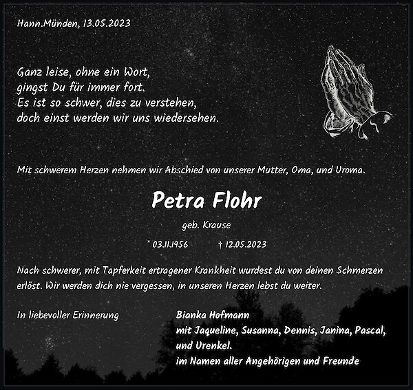 Traueranzeige von Petra Flohr, Hann. Münden