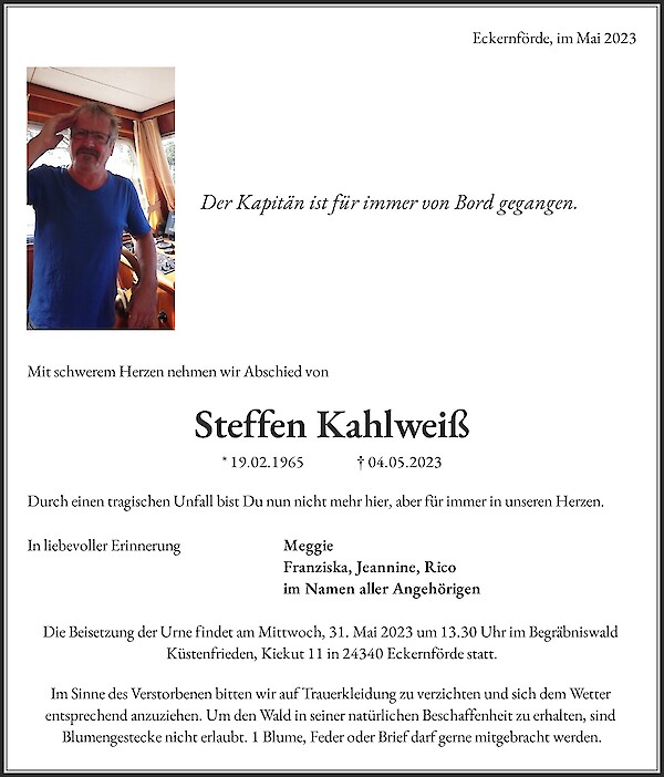 Traueranzeige von Steffen Kahlweiß, Eckernförde